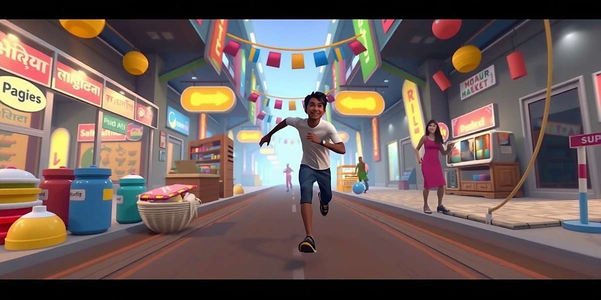Runner 3 gameplay showing character running through Indian street market